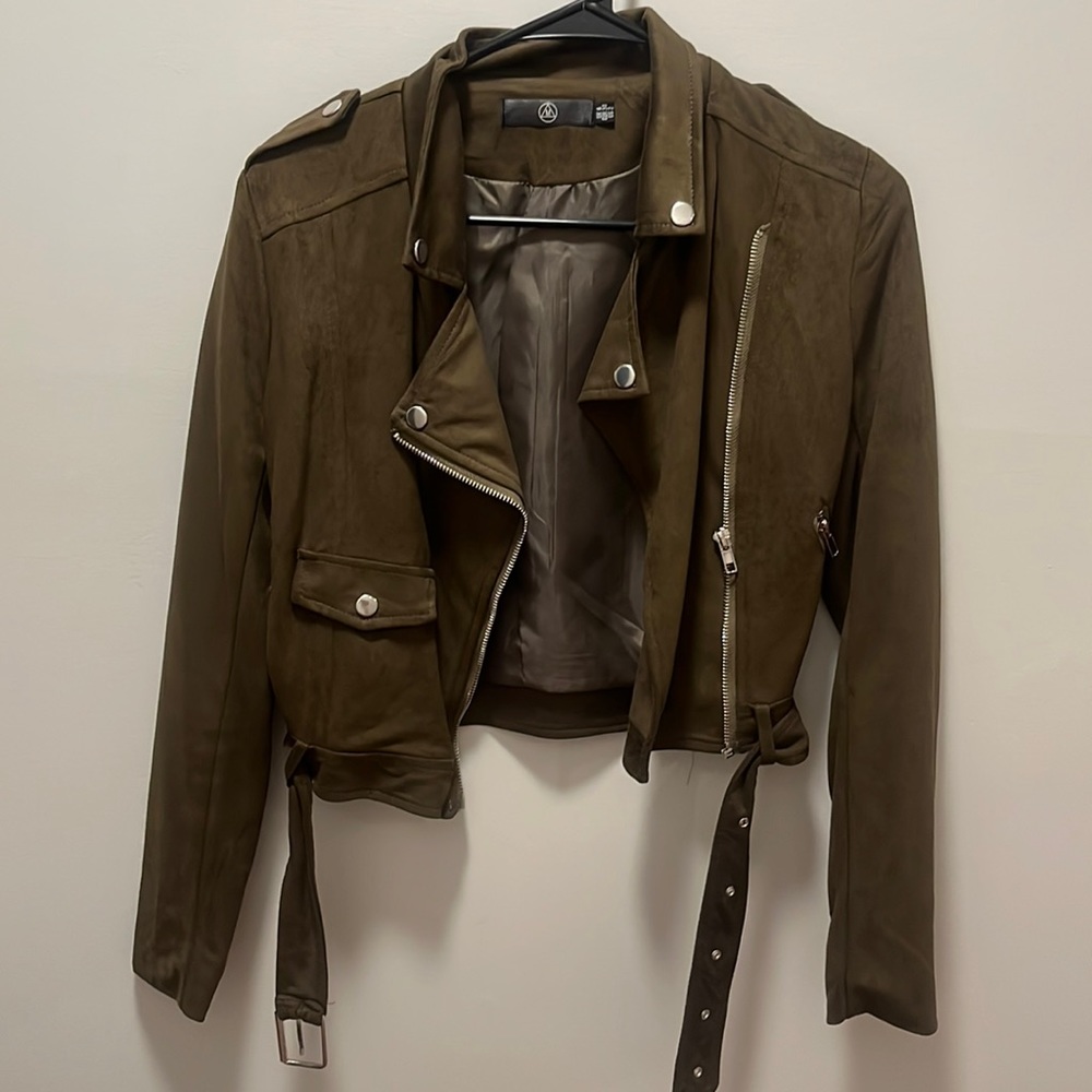 Green suede cropped jacket, size 2, missguided